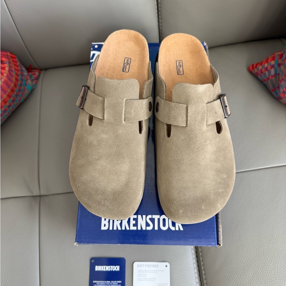 Brand New BIRKENSTOCK Boston Taupe Suede Clogs - women’s US 10 or EU 41